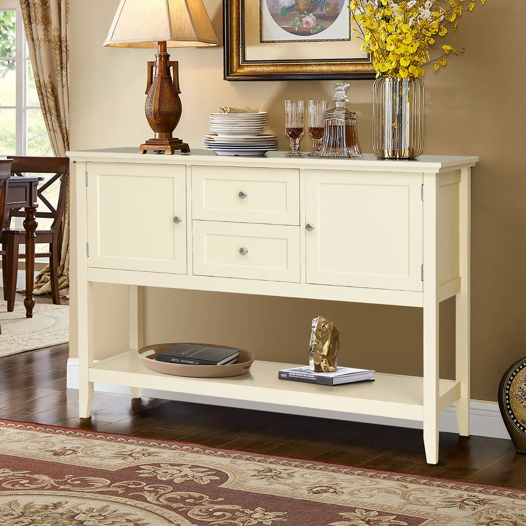 Sideboard Buffet Table Wooden Console Table W/ Drawers & Cabinets Beige