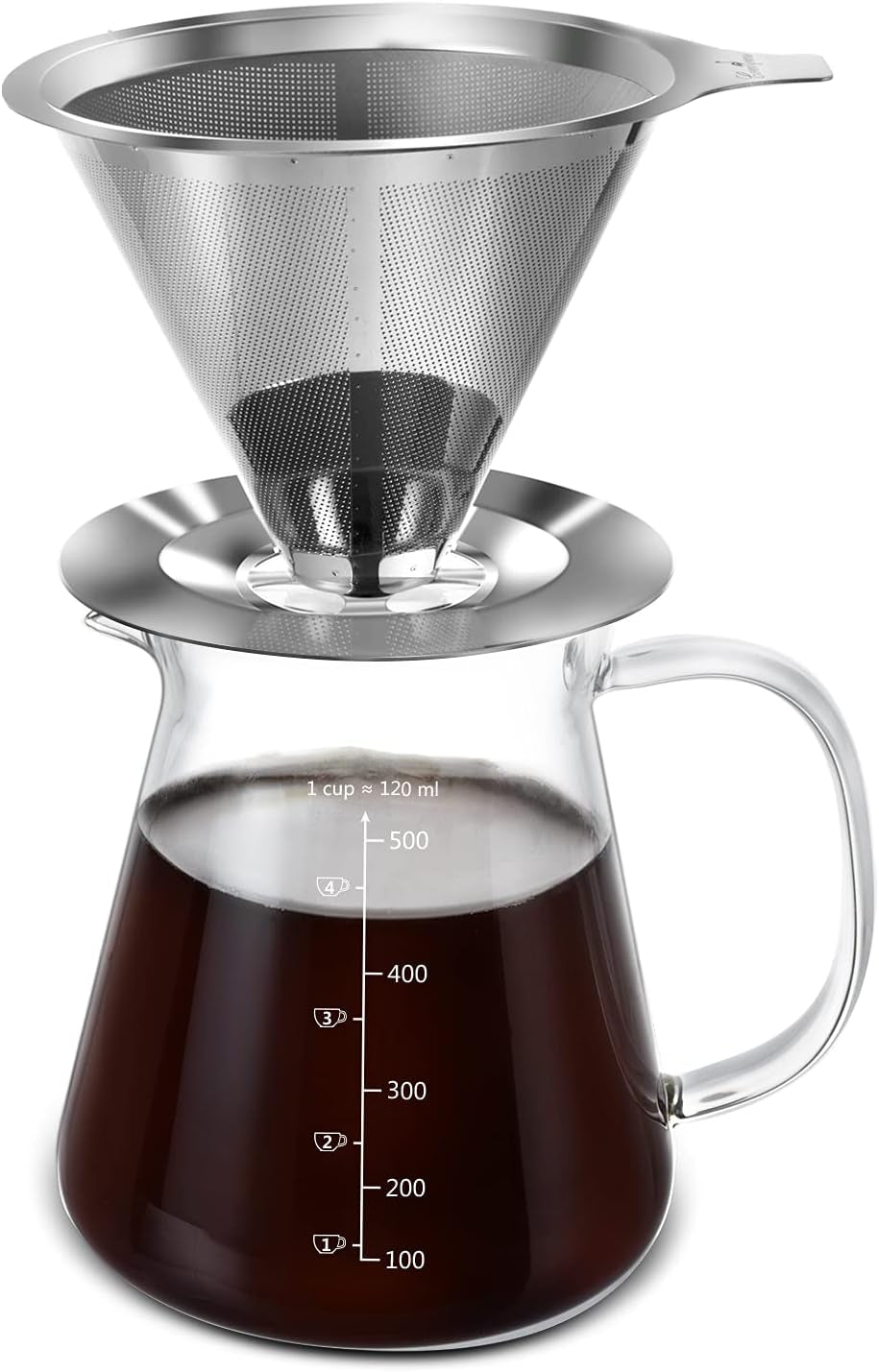 Pour over Coffee Maker 17 Oz, Drip Coffee Maker Pour over with High Heat-Resistant Carafe and Permanent Stainless Steel Filter, Portable Coffee Pour over Maker Perfect for Home or Office