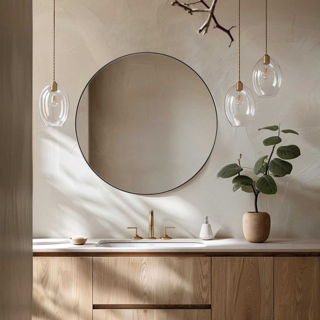 30" round Brushed Nickel Bathroom Mirror, Silver Wall Mirror for Bathroom，Metal round Circle Mirror for Wall, Bathroom (Premium Stainless Steel Frame)