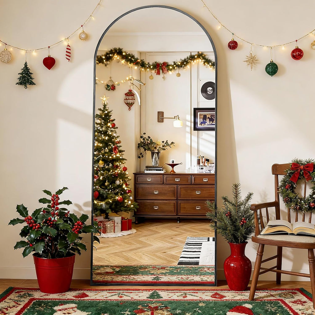 64"X21" Arch Floor Mirror, Full Length Mirror Wall Mirrors Hanging or Leaning Arched-Top Full Body Mirror with Stand for Bedroom, Dressing Room, Black
