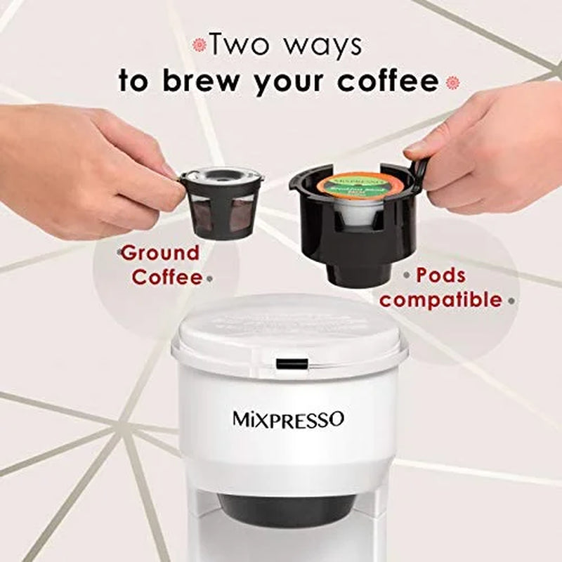 Single Serve Coffee Brewer, K Cup Compatible & Ground Coffee, White