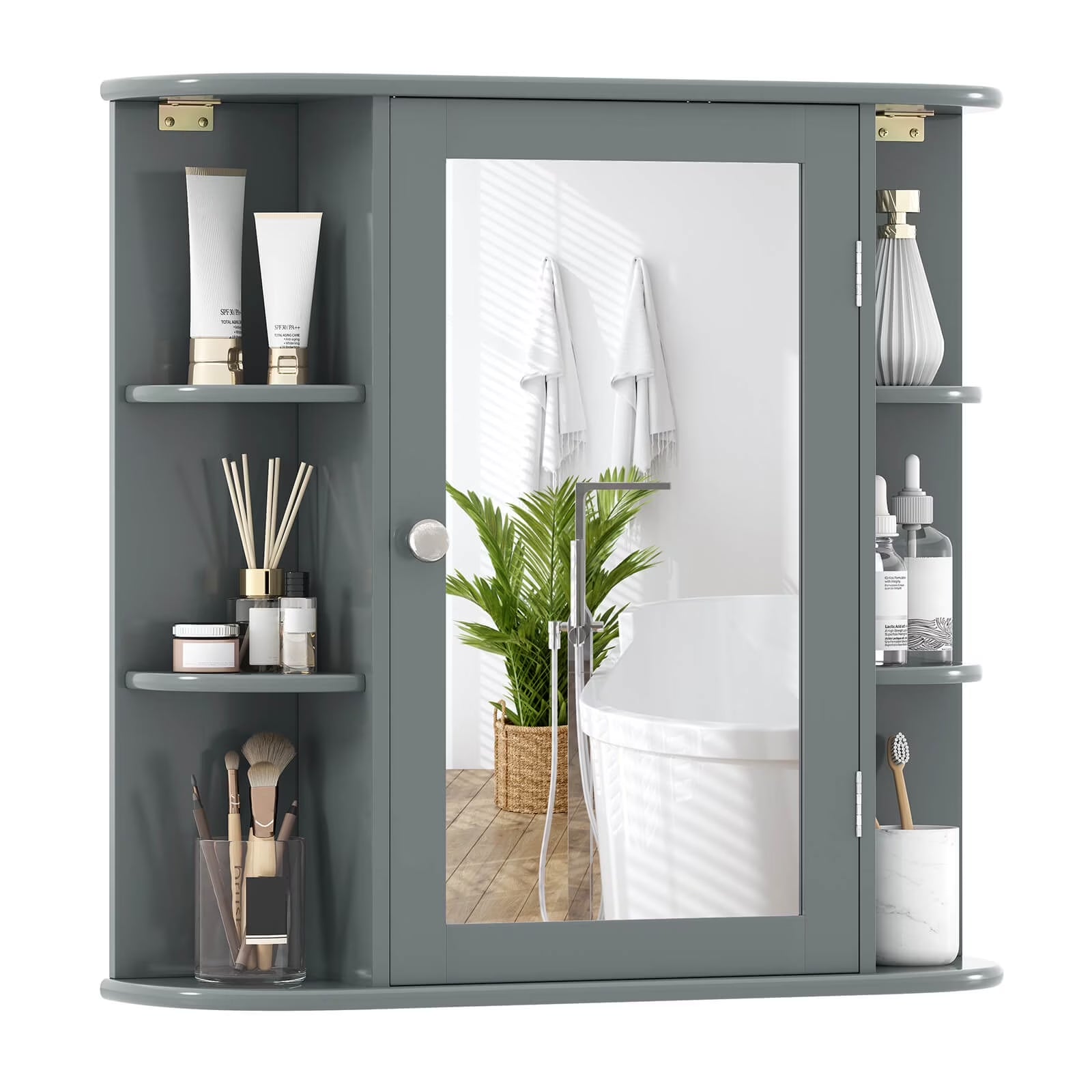 Costway Versatile Wall-Mounted Bathroom Storage Cabinet with Mirror in Gray