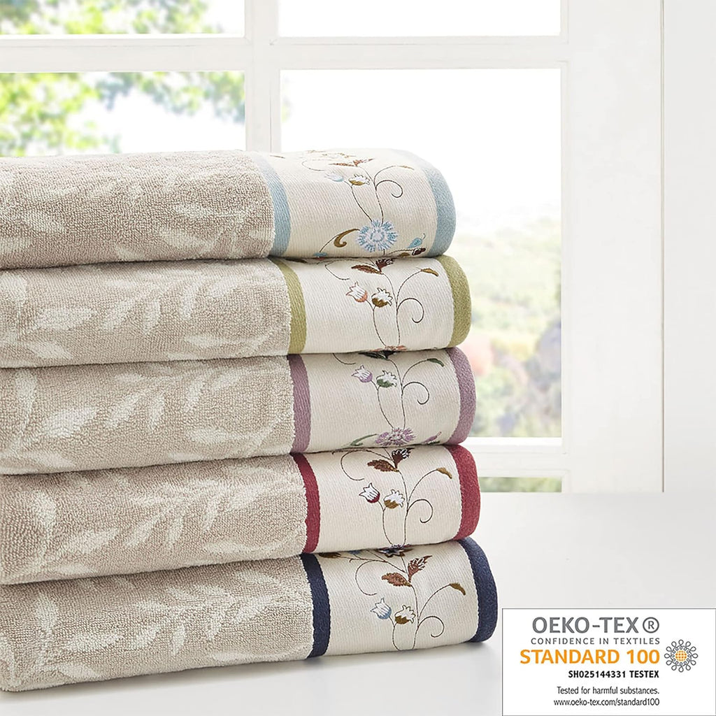 Serene 100% Cotton 6-Piece Bath Towel Set with Luxurious Floral Embroidery, Jacquard Design, Soft and Highly Absorbent, 600 GSM, Available in Multiple Sizes, Blue