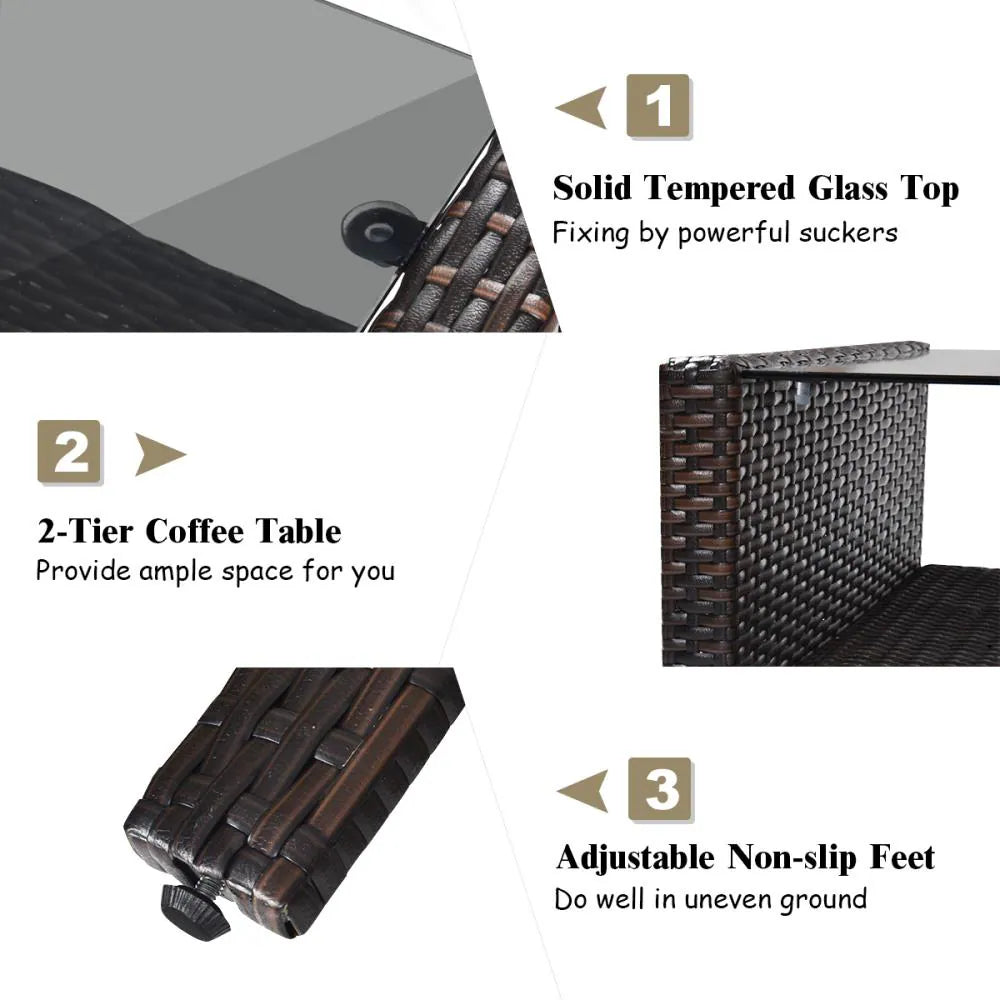 Rattan Outdoor Sofa with Brown Cushions and Steel Frame