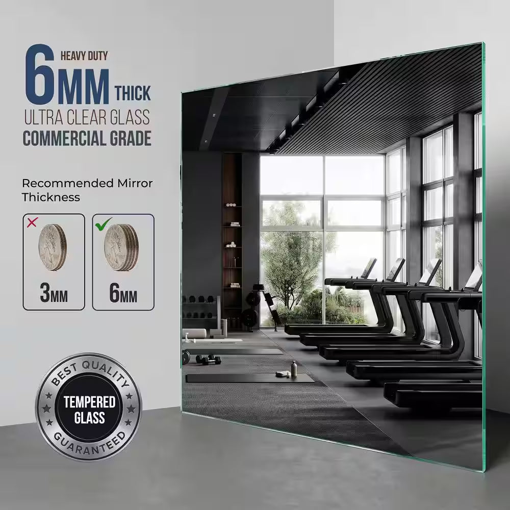 HD Gym Mirror 1/4 In. Thick 36 In. W X 72 In. H Tempered Glass, Safety-Backed, Free Hardware Included