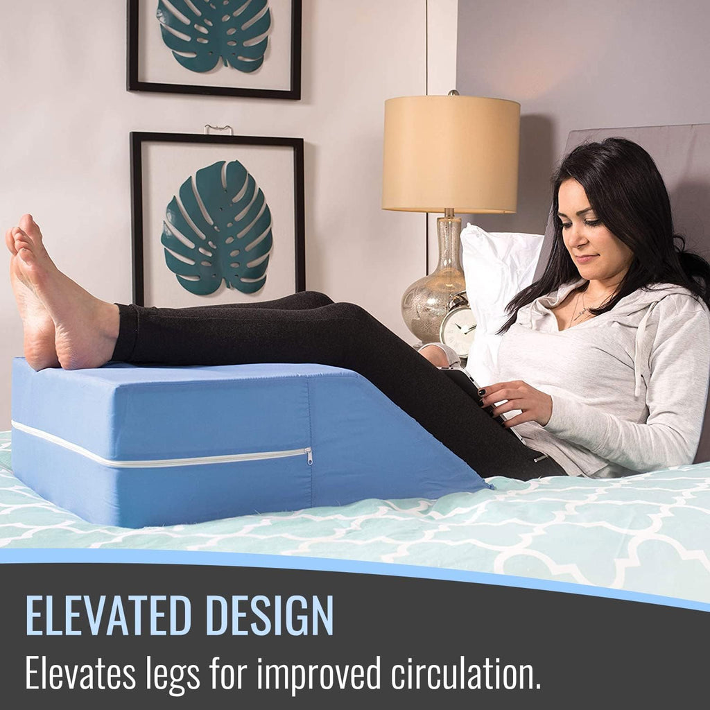 Firm Leg Wedge Pillow for Back Pain Relief (FSA Eligible), High-Density Foam, Bed Wedge Pillow for Legs Elevation, Knee Pain, Post Surgery Pillow, Circulation and Swelling, Pregnancy, Blue