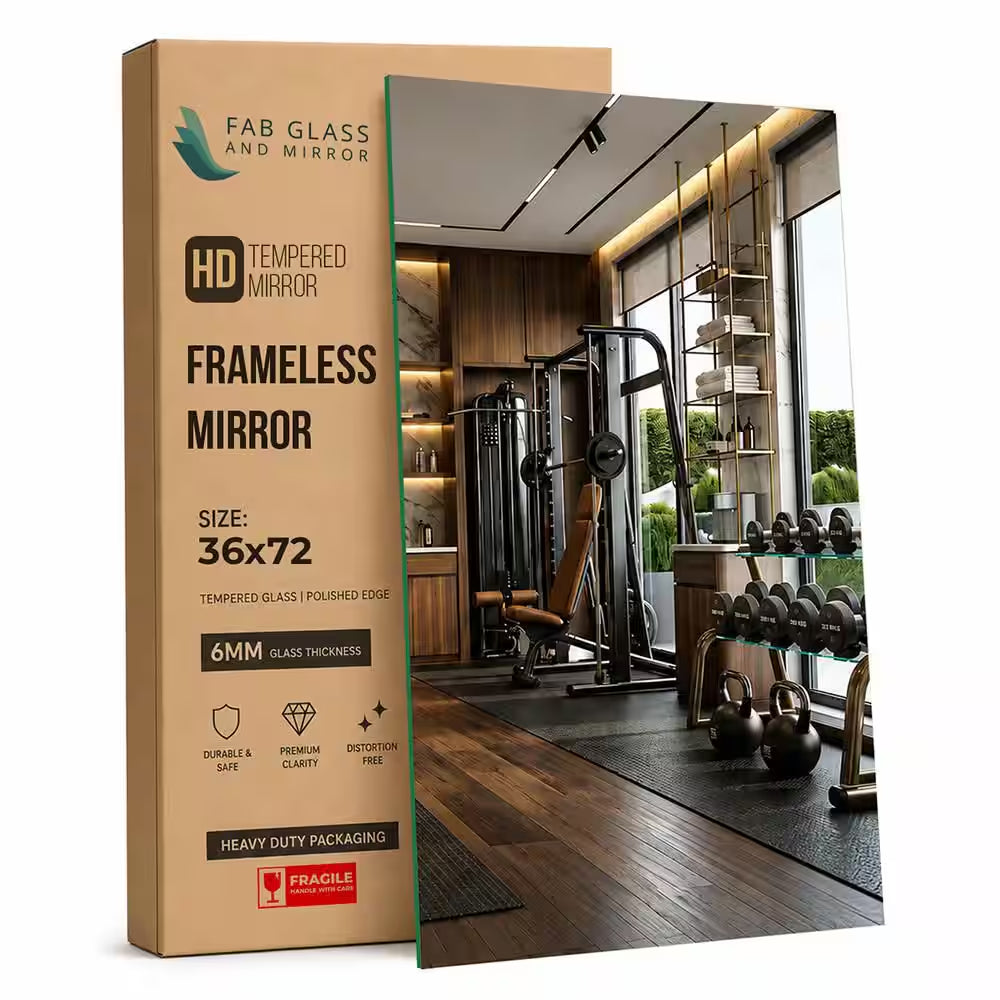 HD Gym Mirror 1/4 In. Thick 36 In. W X 72 In. H Tempered Glass, Safety-Backed, Free Hardware Included