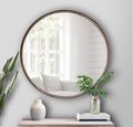 Large round Mirror, 27.5 Inch Brushed Bronze Wall Mirror with Handcrafted Oil Rubbed Frame, Metal Framed Decorative Hanging Mirror for Both Rustic and Boho Design and Decor