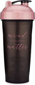 28-Ounce Shaker Bottle with Action-Rod Mixer | Shaker Cups with Motivational Quotes | Protein Shaker Bottle Is BPA Free and Dishwasher Safe | Mind over Matter - Black/Rose - 28Oz