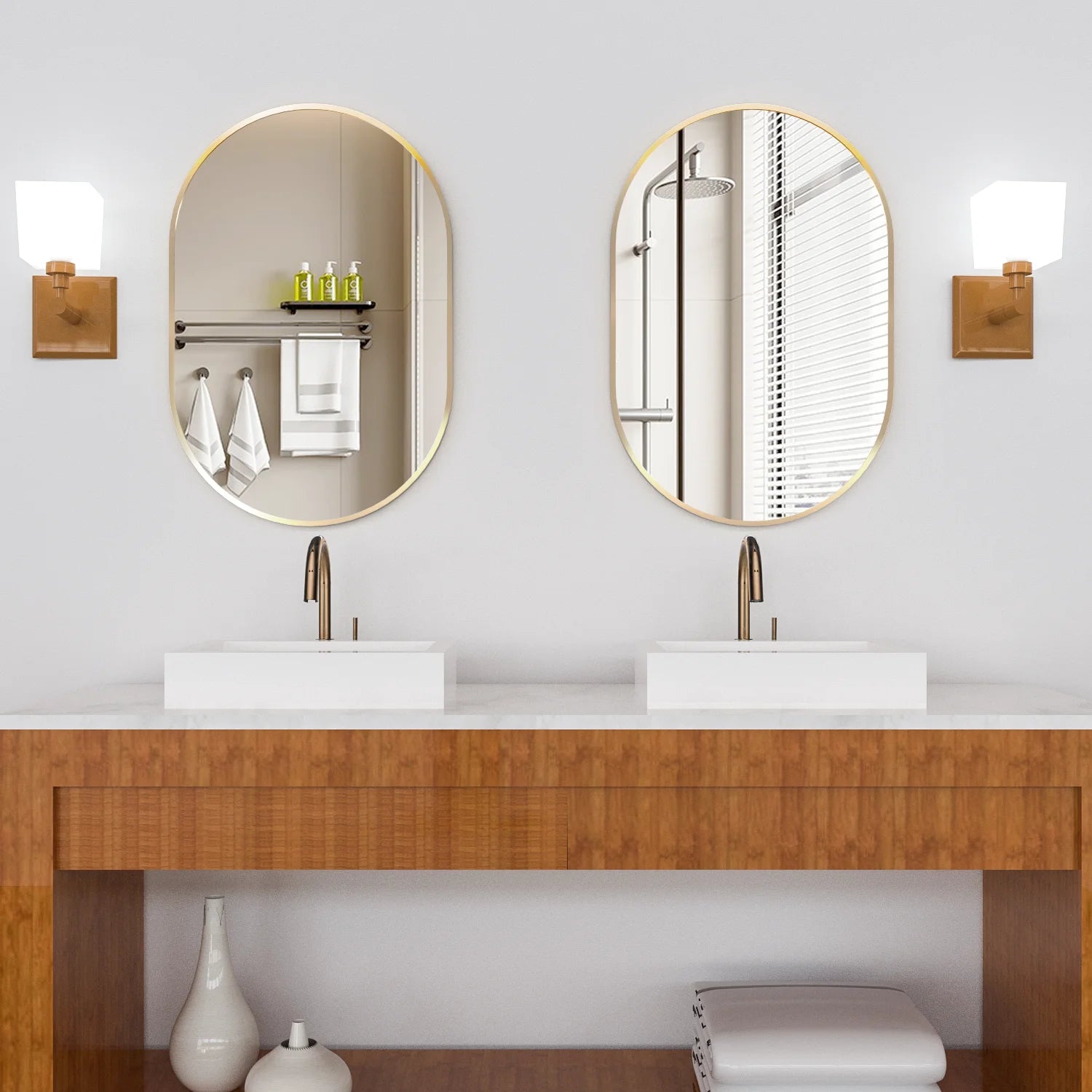 Oval Bathroom Mirror Capsule Wall Vanity Mirror, 24"X36" Gold Pill Mirrors Has Metal Frame for Bathroom