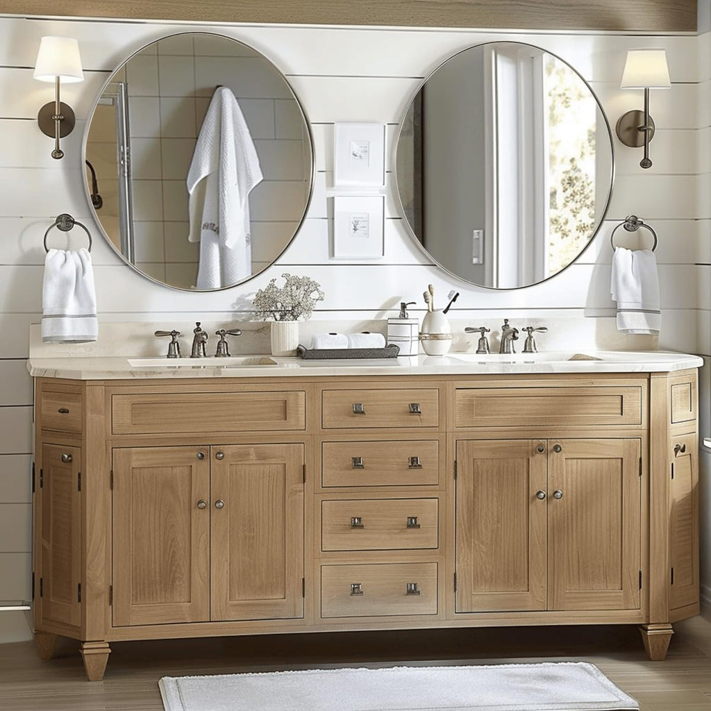 30" round Brushed Nickel Bathroom Mirror, Silver Wall Mirror for Bathroom，Metal round Circle Mirror for Wall, Bathroom (Premium Stainless Steel Frame)