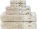 Serene 100% Cotton 6-Piece Bath Towel Set with Luxurious Floral Embroidery, Jacquard Design, Soft and Highly Absorbent, 600 GSM, Available in Multiple Sizes, Blue