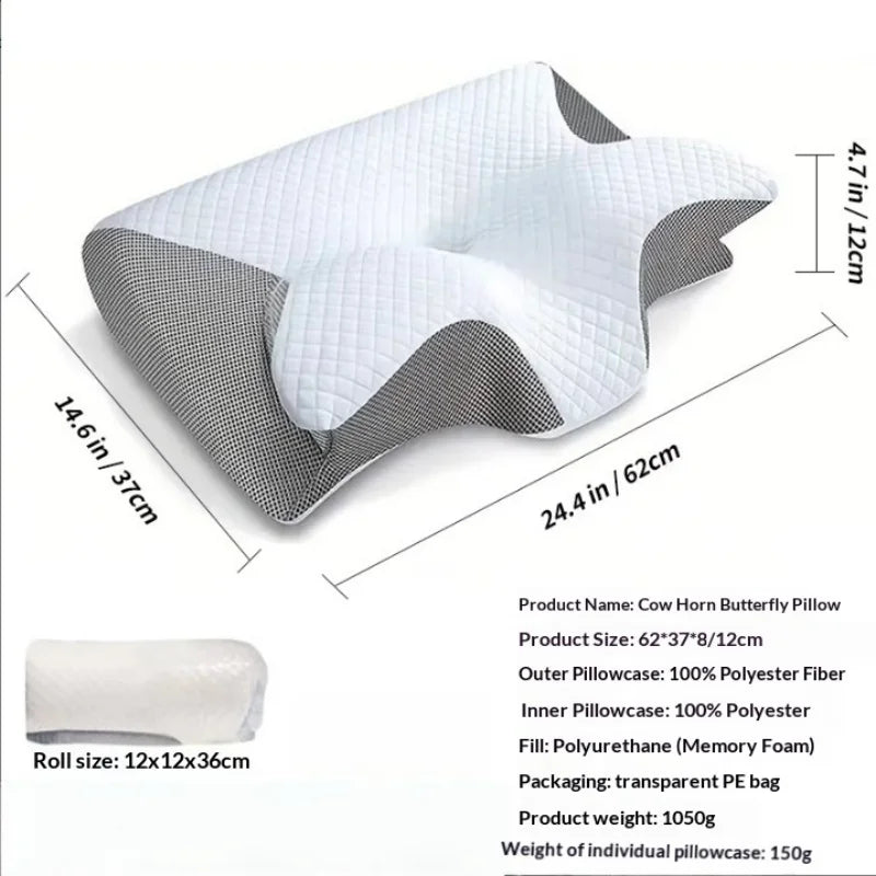 Butterfly Memory Foam Pillow, Cervical Support Neck Pain Relief Pillow for Side Back Sleeper, Contoured Ergonomic Sleep Pillow