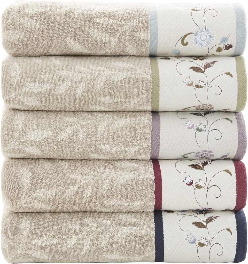 Serene 100% Cotton 6-Piece Bath Towel Set with Luxurious Floral Embroidery, Jacquard Design, Soft and Highly Absorbent, 600 GSM, Available in Multiple Sizes, Blue