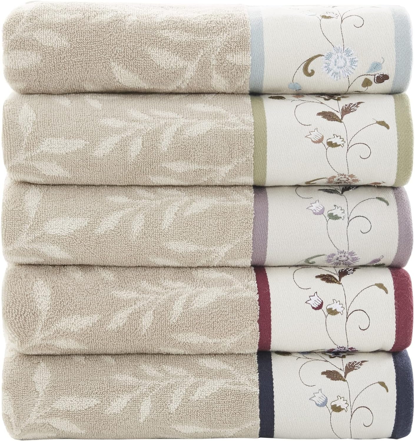 Serene 100% Cotton 6-Piece Bath Towel Set with Luxurious Floral Embroidery, Jacquard Design, Soft and Highly Absorbent, 600 GSM, Available in Multiple Sizes, Blue