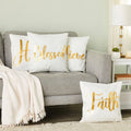 White Throw Pillow Covers, Blessed, Hope, Believe, and Faith (18 X 18 In, 4 Pack)