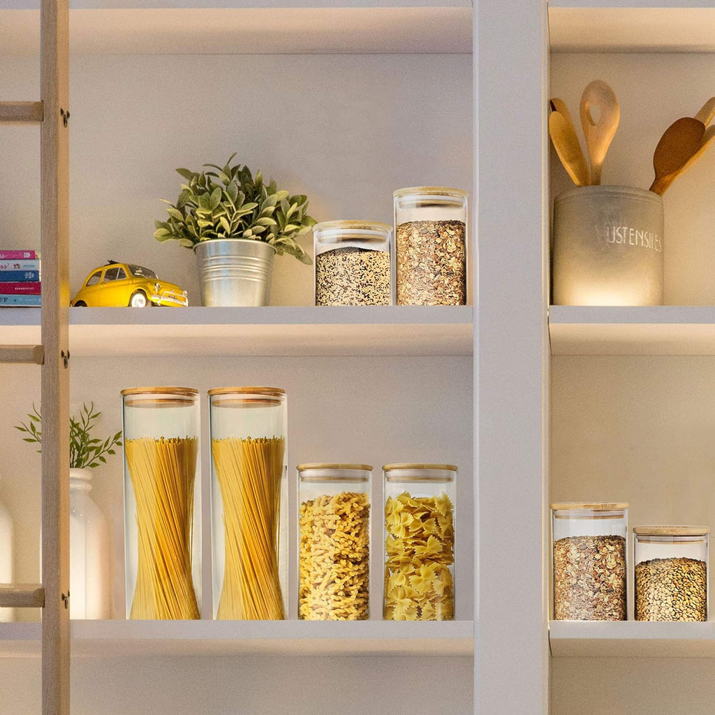 Glass Jars with Airtight Lids, Airtight Glass Canisters with Locking Lids, (Bamboo-20Oz)