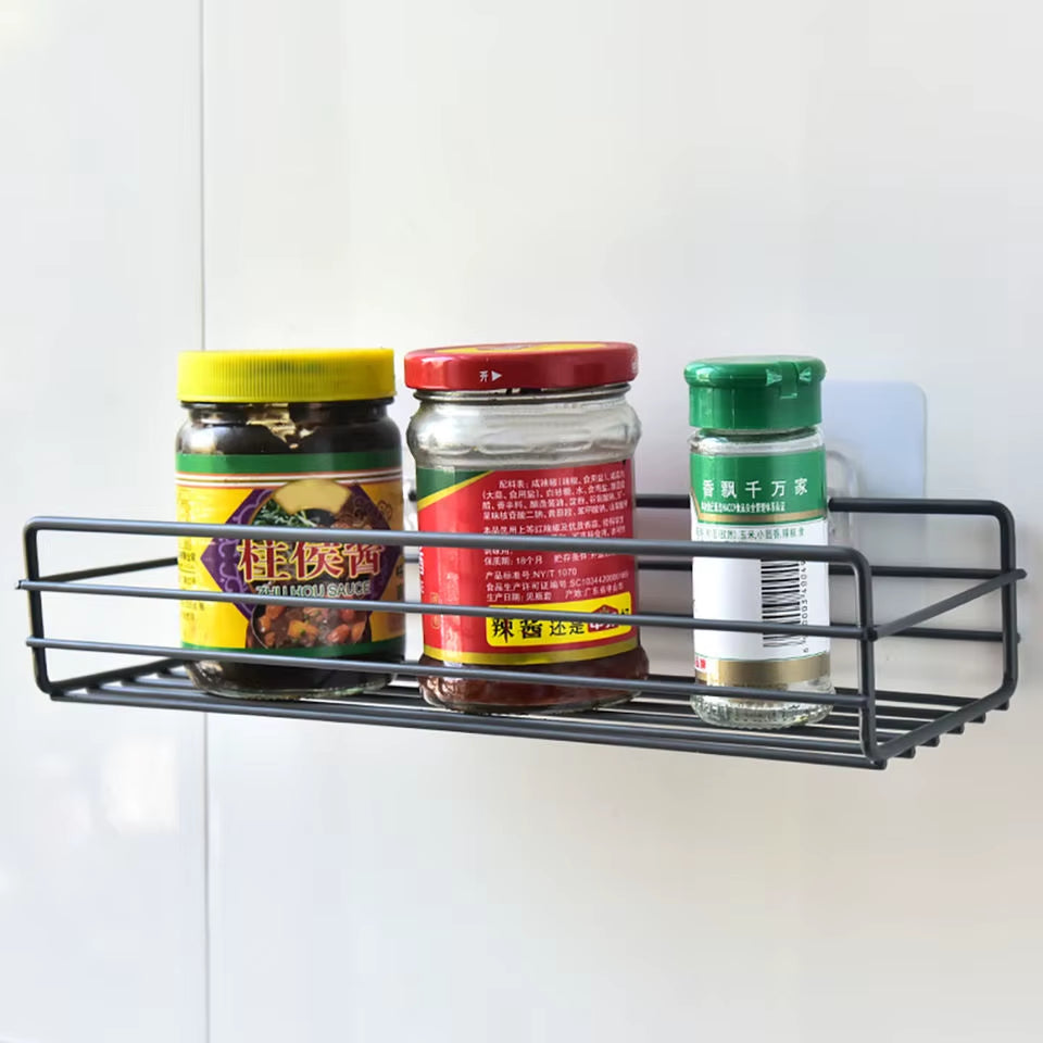 No-Drill Metal Bathroom Shelves for Organized Storage of Cleaning and Kitchen Supplies