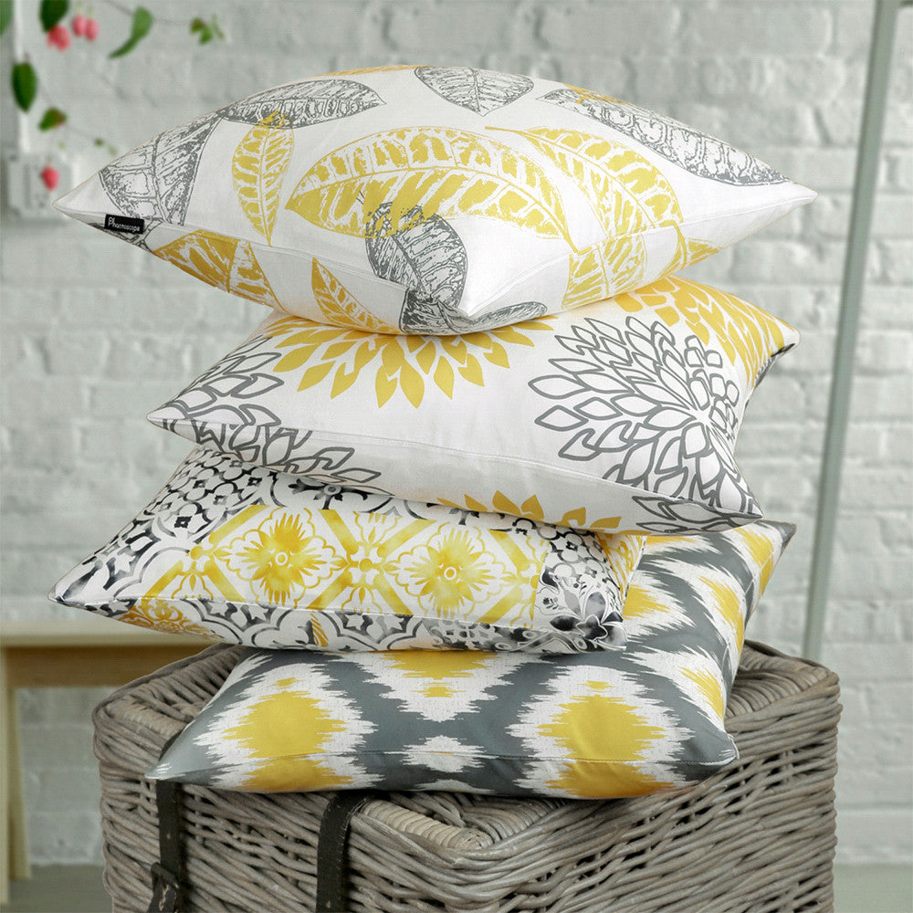 New Living Series Double-Sided Design Decorative Throw Pillow Cover, 18" X 18", Yellow/Gray, 4 Pack