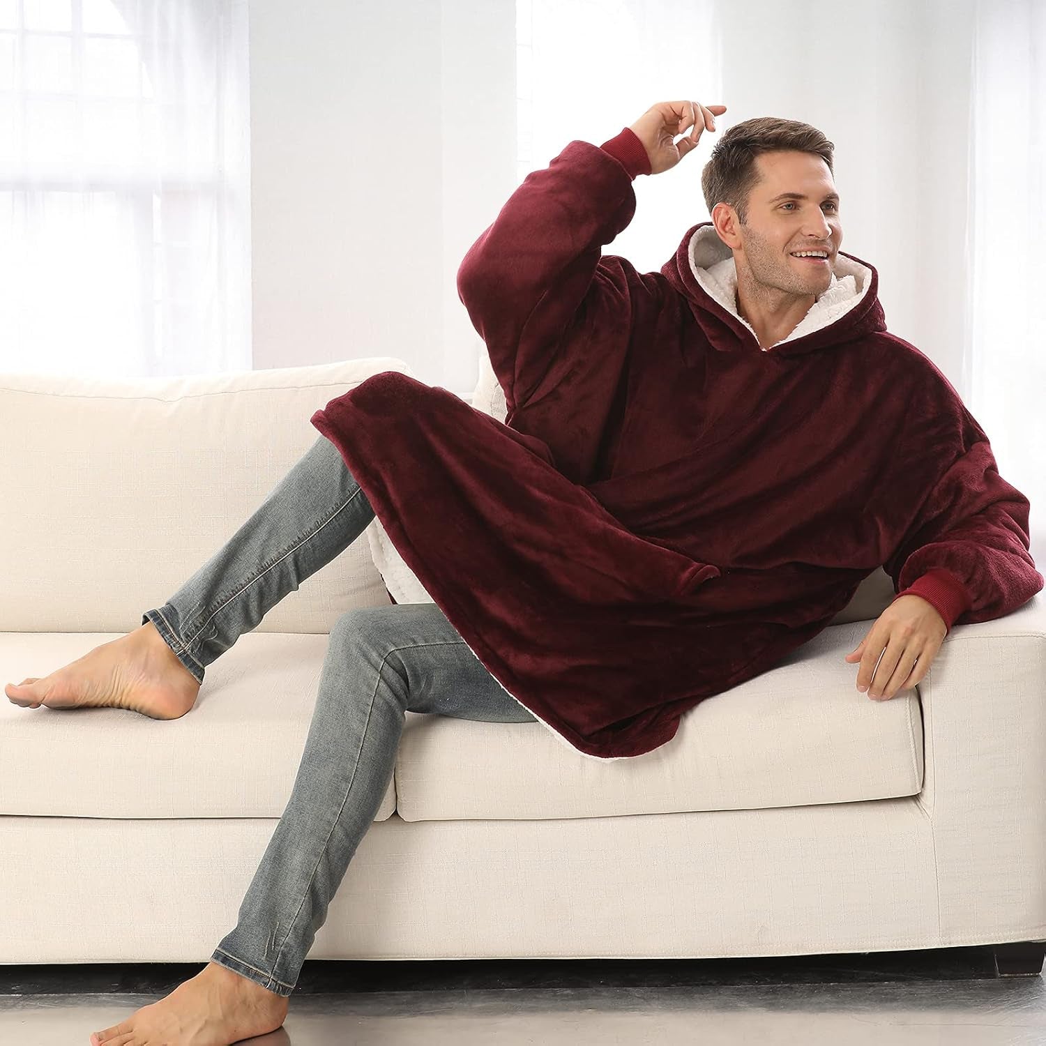 Wearable Blanket Hoodie, Oversized Sherpa Hooded Blanket Sweatshirt, Super Warm and Cozy Hoodie Blanket for Women Men Adults