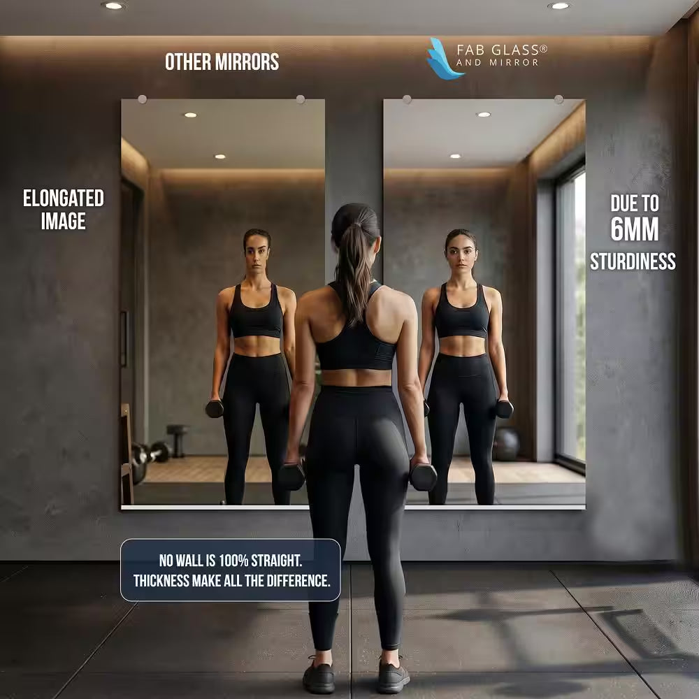 HD Gym Mirror 1/4 In. Thick 36 In. W X 72 In. H Tempered Glass, Safety-Backed, Free Hardware Included