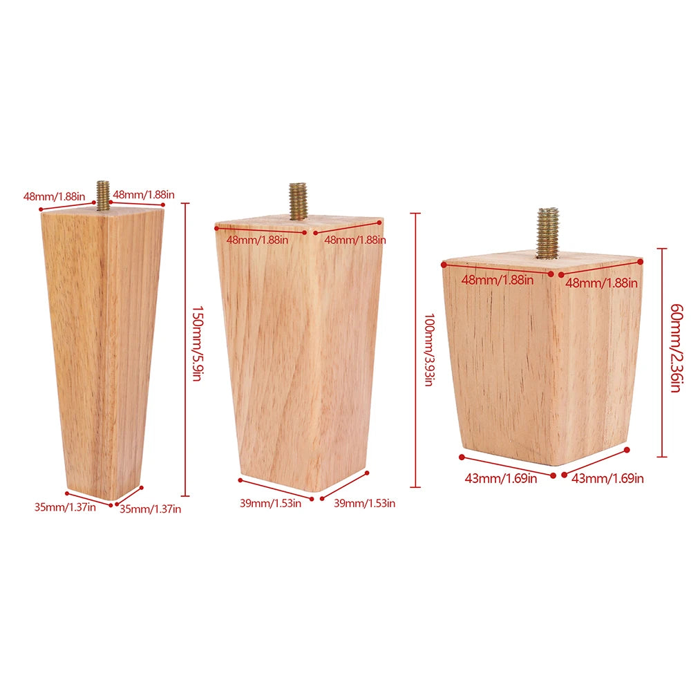 4Pcs 6/10/15Cm Solid Wood Furniture Feets Sofa Cabinets Legs Square Bed Table Chair Replacement Feet Home Furniture Accessories