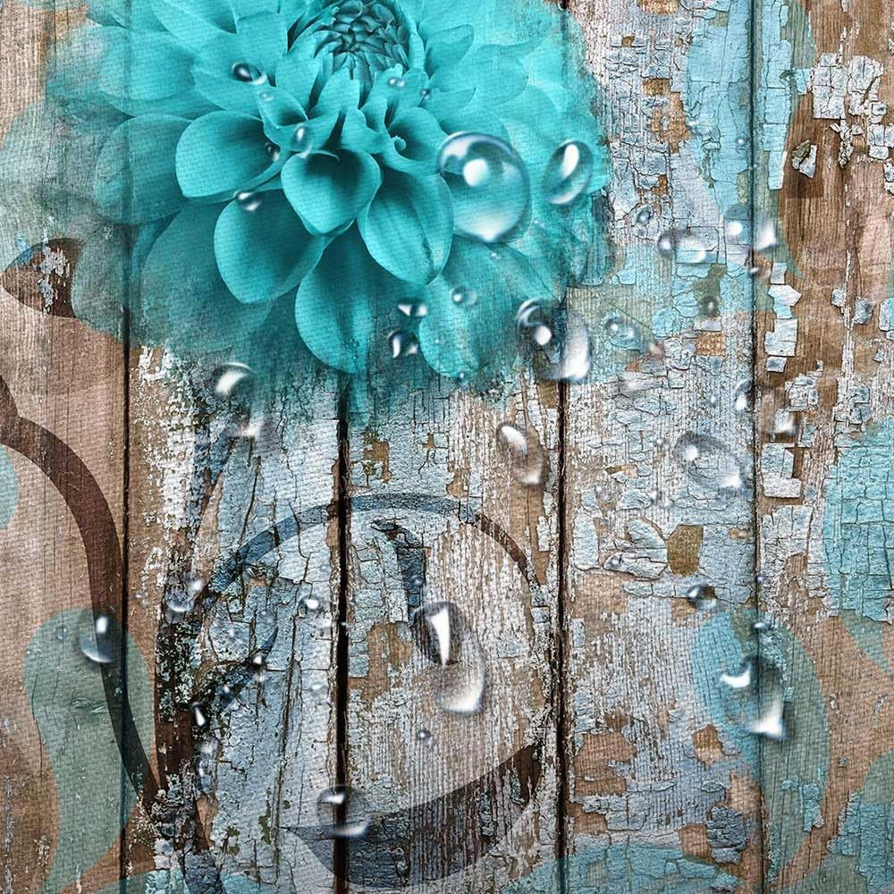 Farmhouse Floral Shower Curtain Set in Rustic Teal and Turquoise Dahlia Design, Country Blue Wild Garden Fabric with Hooks, Surreal Bathroom Decor, 69x70 Inches