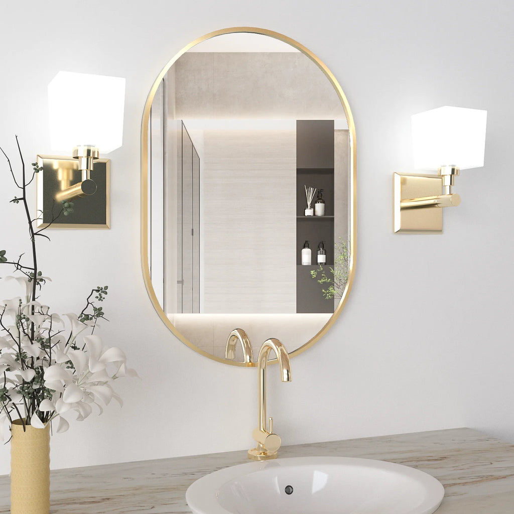 Oval Bathroom Mirror Capsule Wall Vanity Mirror, 24"X36" Gold Pill Mirrors Has Metal Frame for Bathroom