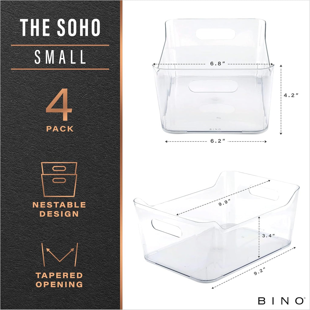 | Plastic Organizer Bins, Small - 4 Pack | the SOHO Collection | Multi-Use Plastic Bin | Pantry & Freezer Organizer Bin | Storage Containers | Bins for Home & Kitchen Org